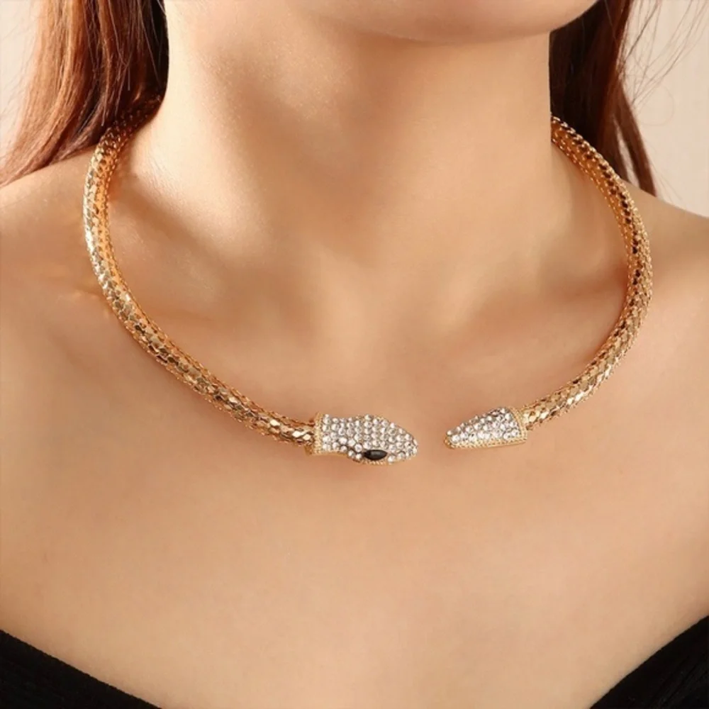 Gold‎ Snake Rhinestone Choker Necklace